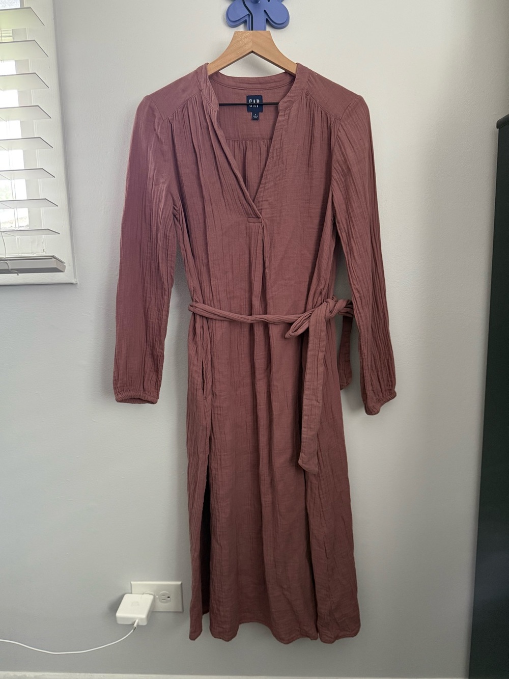 Gap Small Cotton Gauze Dress Tie Waist Rose Mauve Pink Beach Summer Vacation